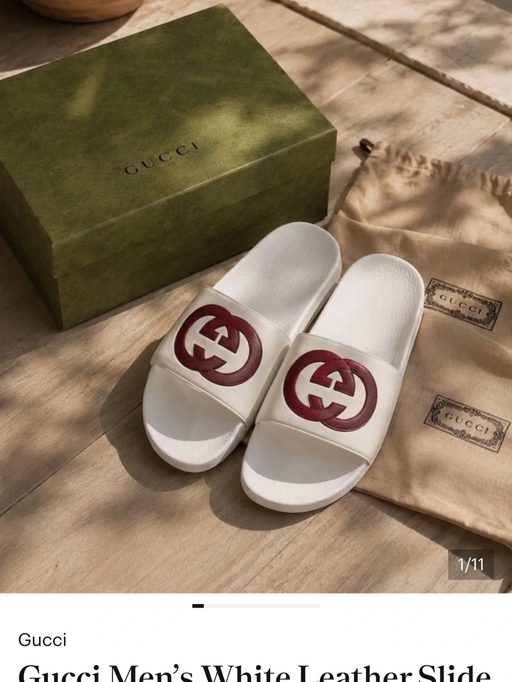 Gucci White and Red Men’s Logo Slide Sandals - Picture 2 of 2